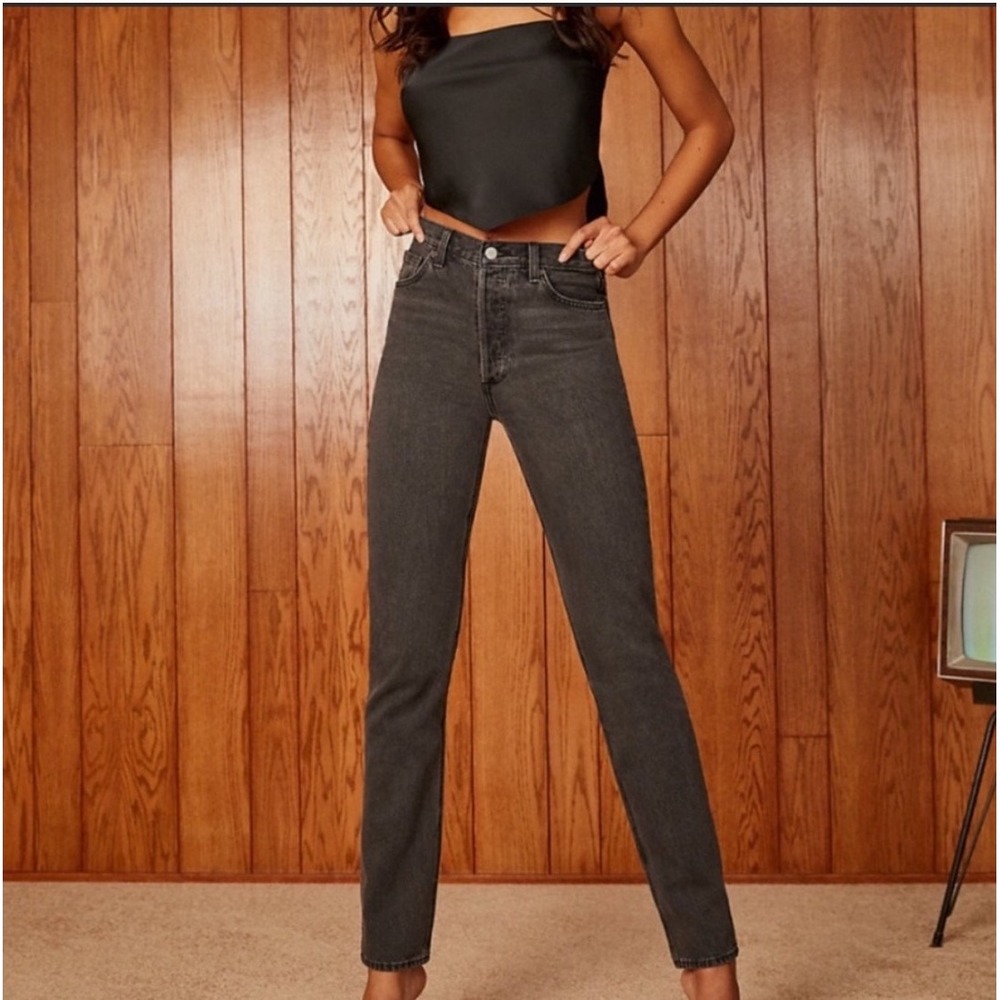 Denim Forum NWT The Nina High Rise Stovepipe Jeans Cafe Noir 28 Straight Aritzia
